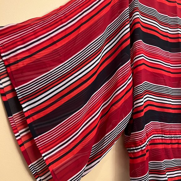 Chaps Women's Blouse Red, White, Blue Stripe Drawstring Waist, Size M - Picture 3 of 4